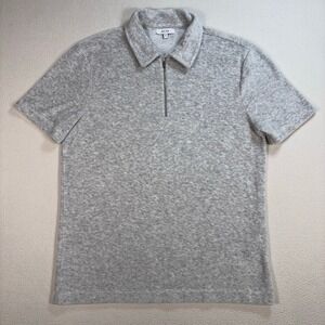 Reiss Cason Velour Zip Polo Men's‎ S Light Gray Soft Towel Feel Shirt